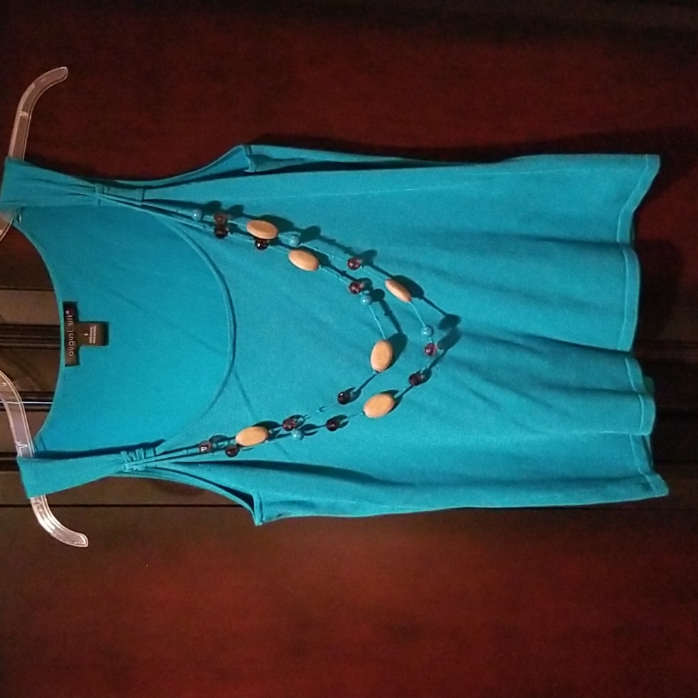 Gorgeous New Embellished S Turquoise Tank Top